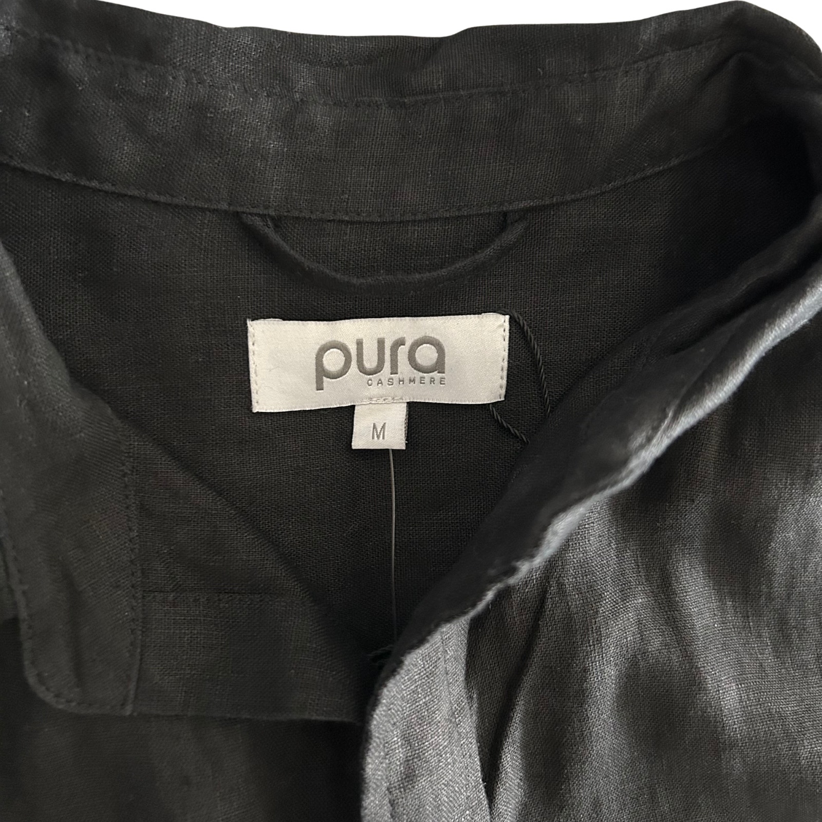 Pura Cashmere Luxe Linen Shirt Dress Black 100% Linen Belted Maxi Medium — image 8 of 8
